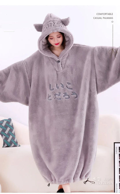 🦥 The Snuggly Sloth™ Long Soft Hoodie with Ears – Adjustable Elastic Drawcord at Bottom with Cord Lock for Custom Fit