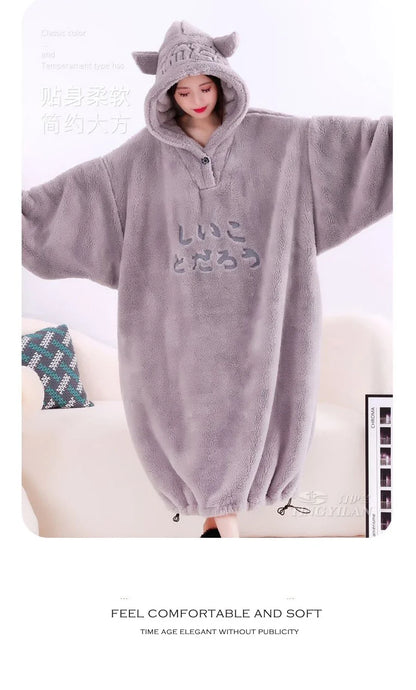🦥 The Snuggly Sloth™ Long Soft Hoodie with Ears – Adjustable Elastic Drawcord at Bottom with Cord Lock for Custom Fit