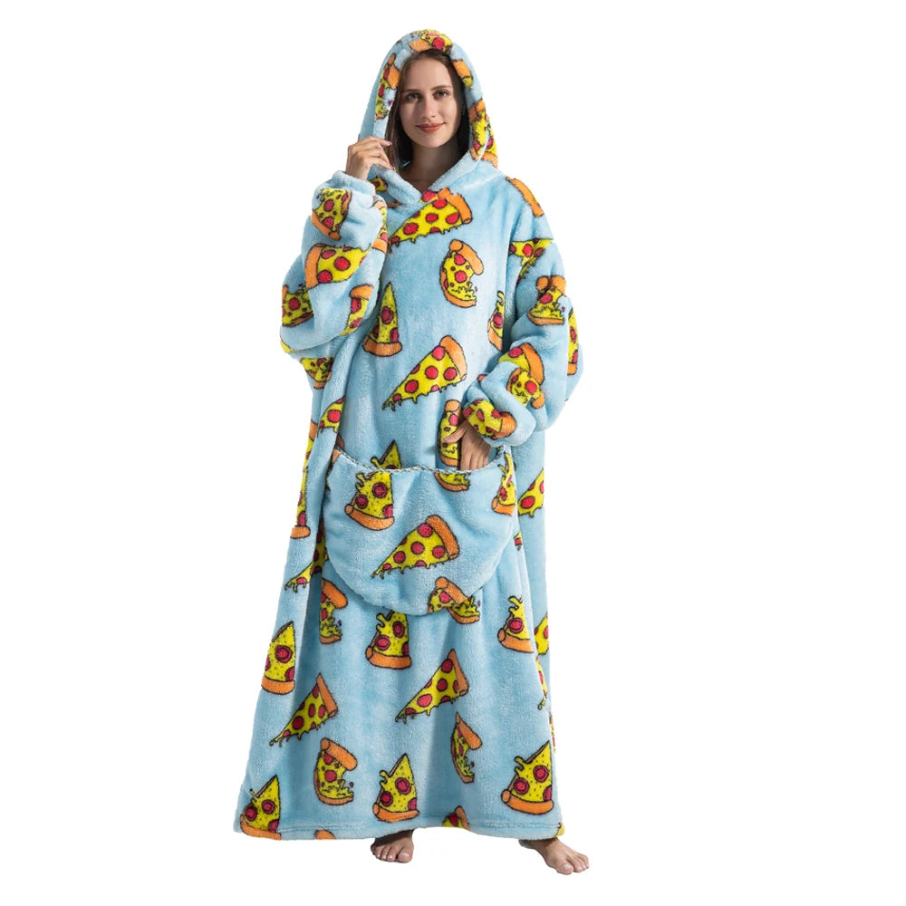 🦥 The Snuggly Sloth™ Oversized Hoodie Blanket Sweatshirt – Long-Length Wearable Blanket for Cozy Winter Days & Nights