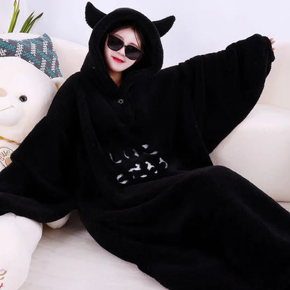 🦥 The Snuggly Sloth™ Long Soft Hoodie with Ears – Adjustable Elastic Drawcord at Bottom with Cord Lock for Custom Fit