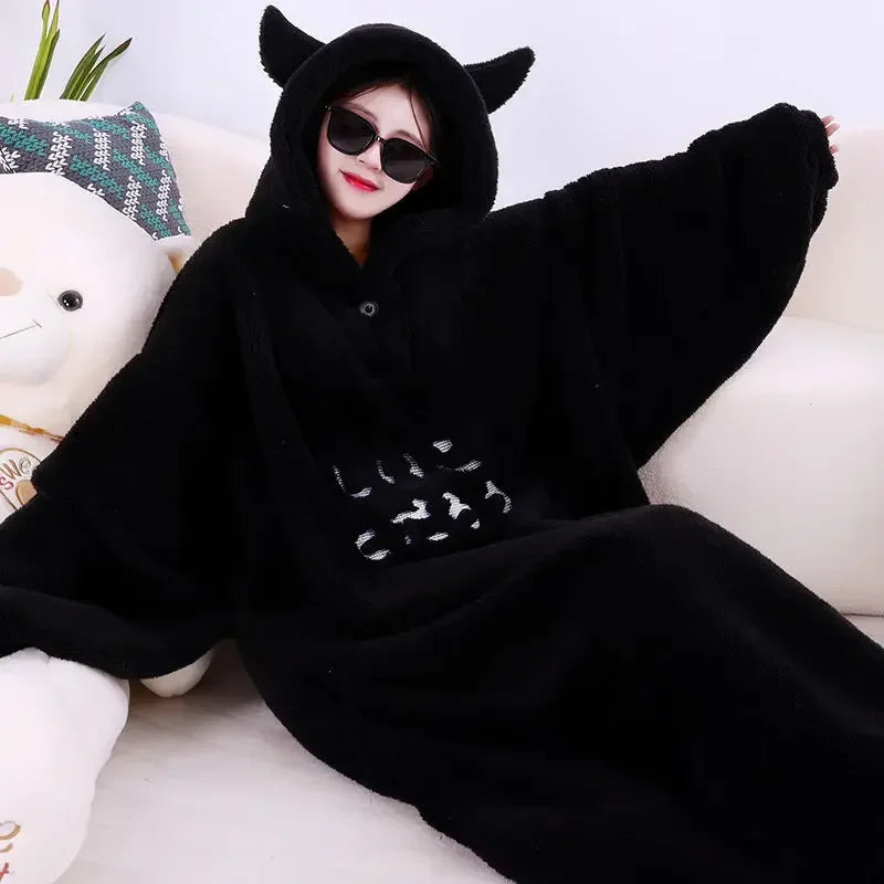 🦥 The Snuggly Sloth™ Long Soft Hoodie with Ears – Adjustable Elastic Drawcord at Bottom with Cord Lock for Custom Fit