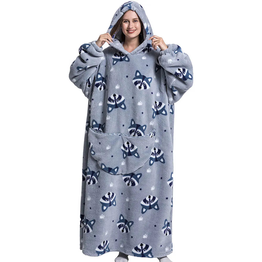 🦥 The Snuggly Sloth™ Oversized Hoodie Blanket Sweatshirt – Long-Length Wearable Blanket for Cozy Winter Days & Nights