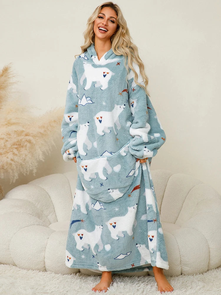 🦥 The Snuggly Sloth™ Oversized Hoodie Blanket Sweatshirt – Long-Length Wearable Blanket for Cozy Winter Days & Nights