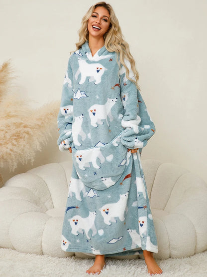 🦥 The Snuggly Sloth™ Oversized Hoodie Blanket Sweatshirt – Long-Length Wearable Blanket for Cozy Winter Days & Nights