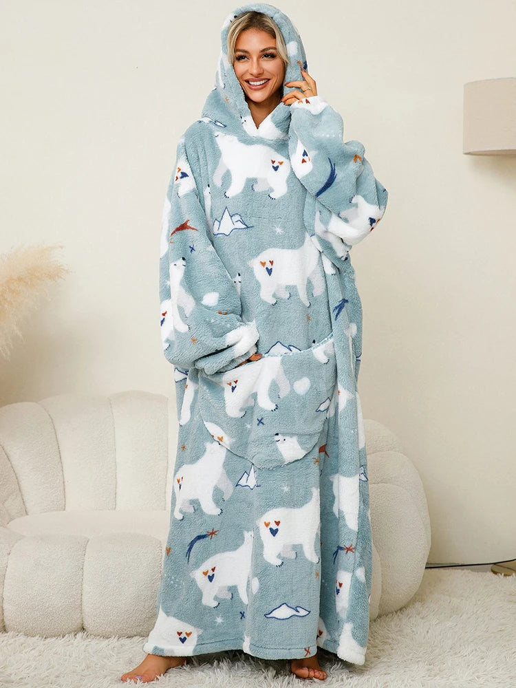 🦥 The Snuggly Sloth™ Oversized Hoodie Blanket Sweatshirt – Long-Length Wearable Blanket for Cozy Winter Days & Nights