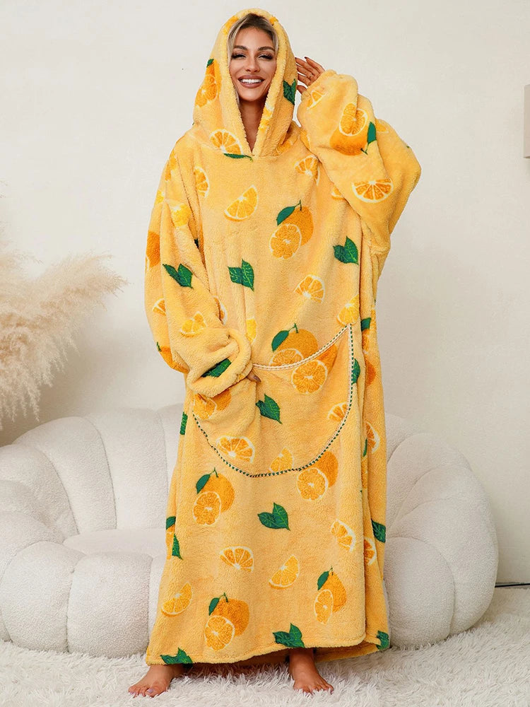 🦥 The Snuggly Sloth™ Oversized Hoodie Blanket Sweatshirt – Long-Length Wearable Blanket for Cozy Winter Days & Nights