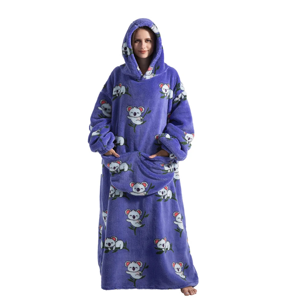 🦥 The Snuggly Sloth™ Oversized Hoodie Blanket Sweatshirt – Long-Length Wearable Blanket for Cozy Winter Days & Nights