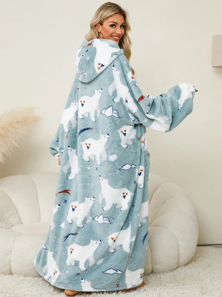 🦥 The Snuggly Sloth™ Oversized Hoodie Blanket Sweatshirt – Long-Length Wearable Blanket for Cozy Winter Days & Nights