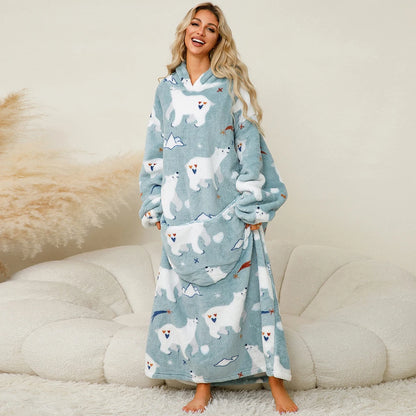 🦥 The Snuggly Sloth™ Oversized Hoodie Blanket Sweatshirt – Long-Length Wearable Blanket for Cozy Winter Days & Nights